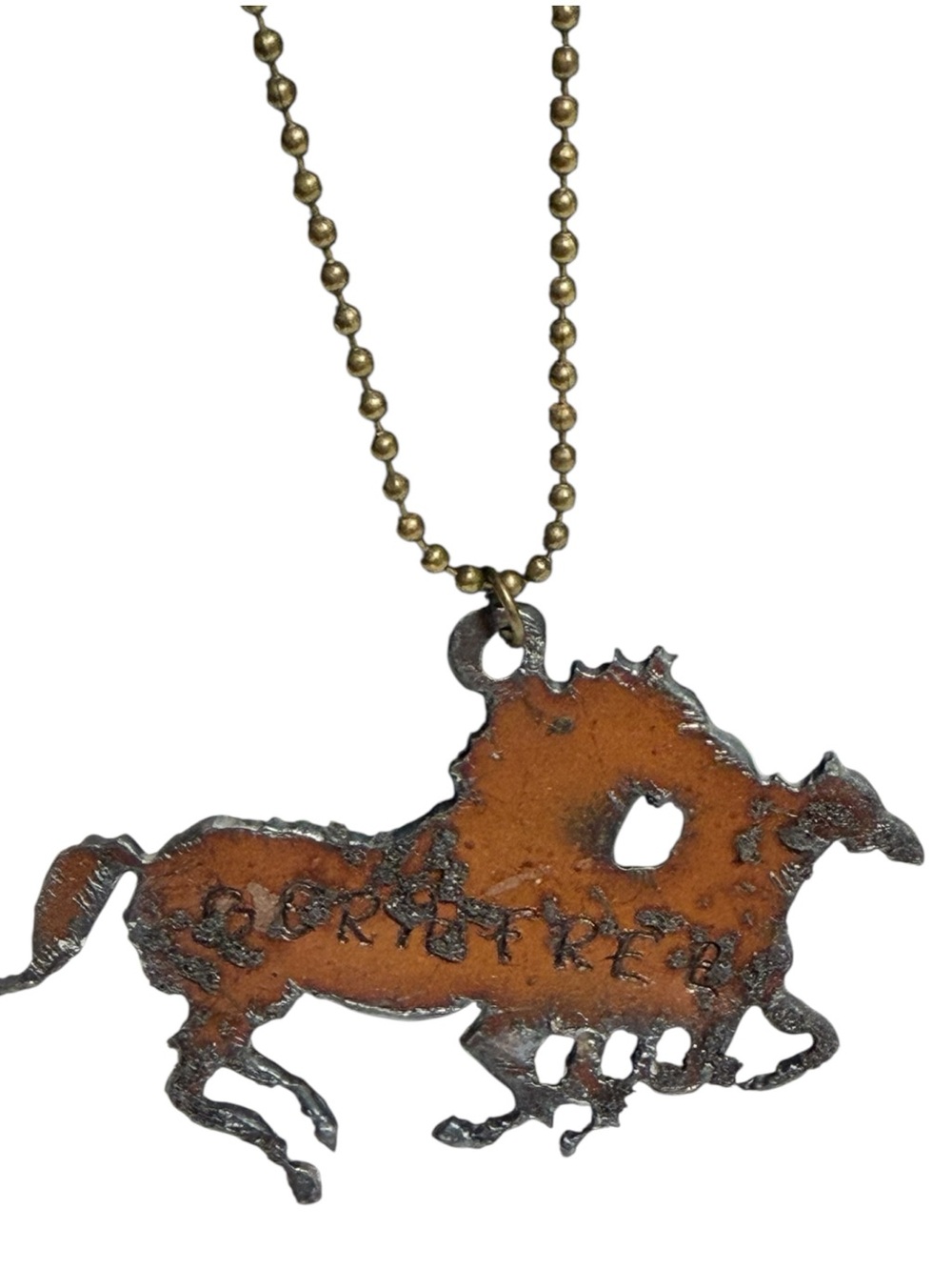 Rustic Weathered Metal Cut Out Horse Pendant Necklace Western Unique Ball Chain